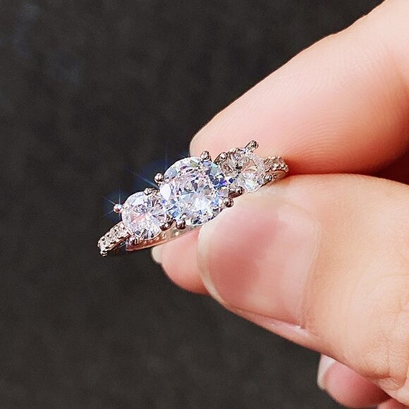 🍁925 Silver Plated Round Cut CZ Eternity Ring for Women, MARR9412 - Picture 2 of 5